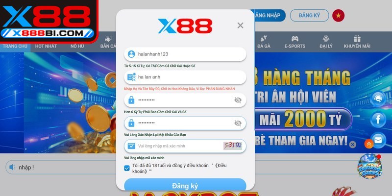 Lưu ý quan trọng khi thành viên tiến hành đăng ký tài khoản X88