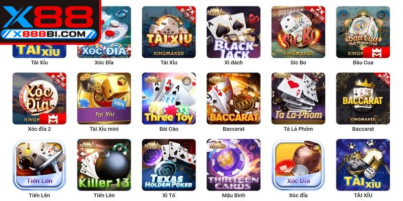 Danh sách sảnh game bài X88 chất lượng đỉnh cao được liên kết